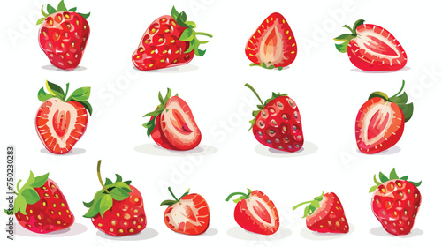 Fototapeta Naklejka Na Ścianę i Meble -  Strawberry red berries cartoon set isolated illustra