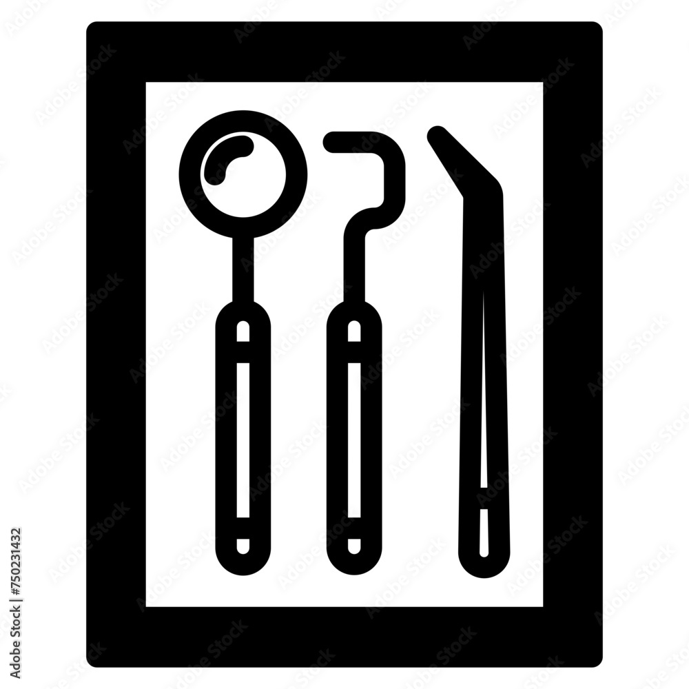 Dental Tools Icon Isolated Black and White Vector