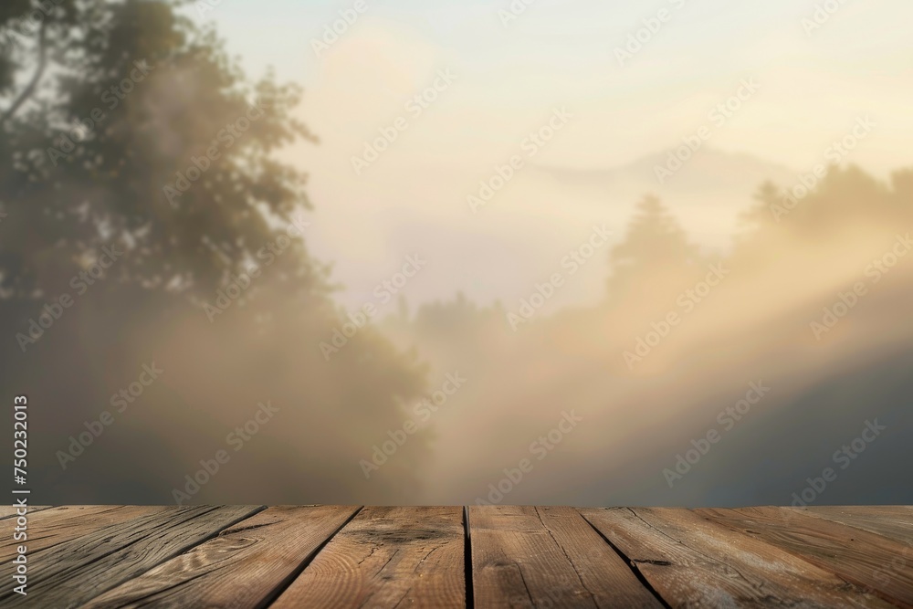 Blurry nature background with table on top