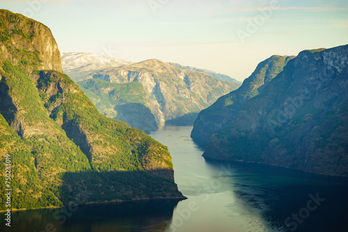 Fjord landscape Aurlandsfjord in Norway photo