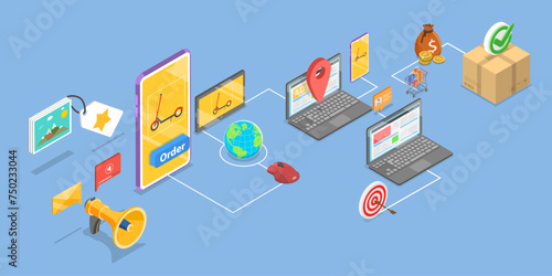 3D Isometric Flat Vector Illustration of Remarketing, Retargeting Marketing Campaign