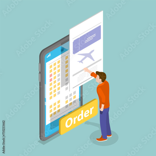 3D Isometric Flat Vector Illustration of Selecting Airline Places Online , Airplane Tickets Booking