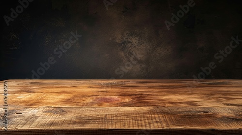 Wooden surface empty table desk on dark background concept