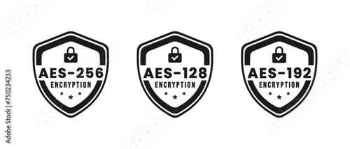 AES256 AES192 AES128 label or sign vector isolated. Best AES256 logo for apps, websites, and design elements about AES256 AES192 or AES128 photo