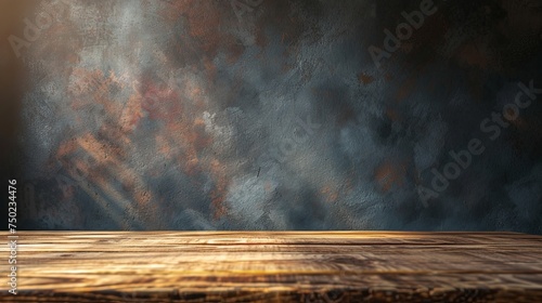 Wooden surface empty table desk on dark background concept