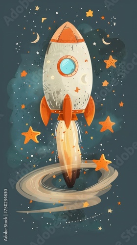 A minimalist cartoon coconut with a rocket pack zipping through a starfilled universe its delight palpable photo