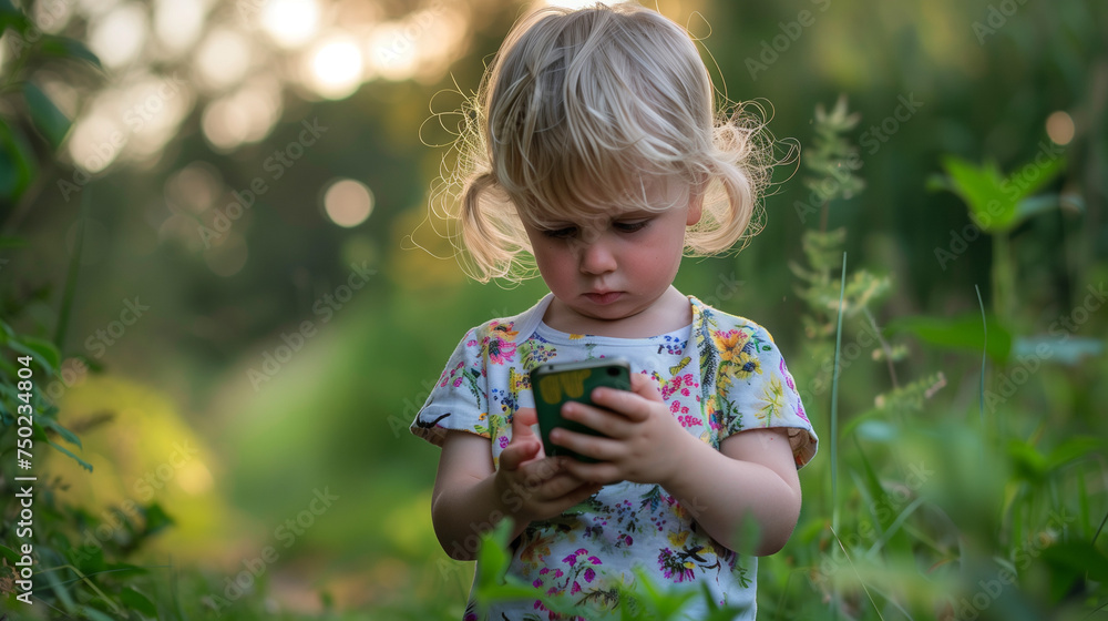 Little Young Girl using Smartphone Outside Little Young Girl using Smartphone Outside