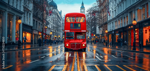 ancien bus anglais à deux étages dans une rue londonienne  photo