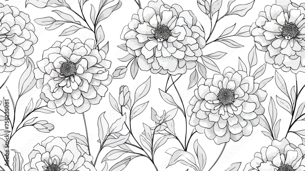 Vector seamless pattern with outline Tagetes or Mari