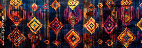 Vibrant and Geometric Ikat Pattern: An Artistic Interpretation of Indonesian Textile Tradition