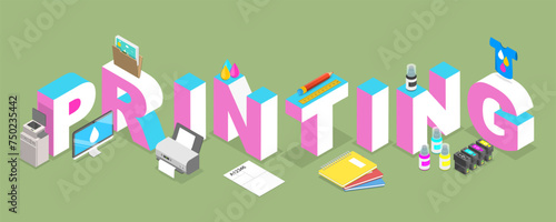 3D Isometric Flat Vector Illustration of Printing, Printing House Production Process