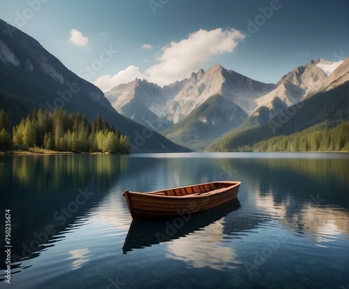 Serene lake setting with lone boat offering a sense of solitude.