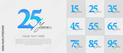 Set of Anniversary Logotype blue color with black calligraphy can be use for special day celebration