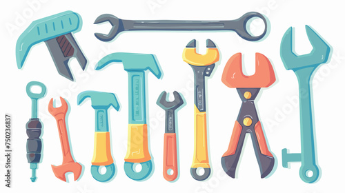 Wrench keys tools with builders detailed vector illu