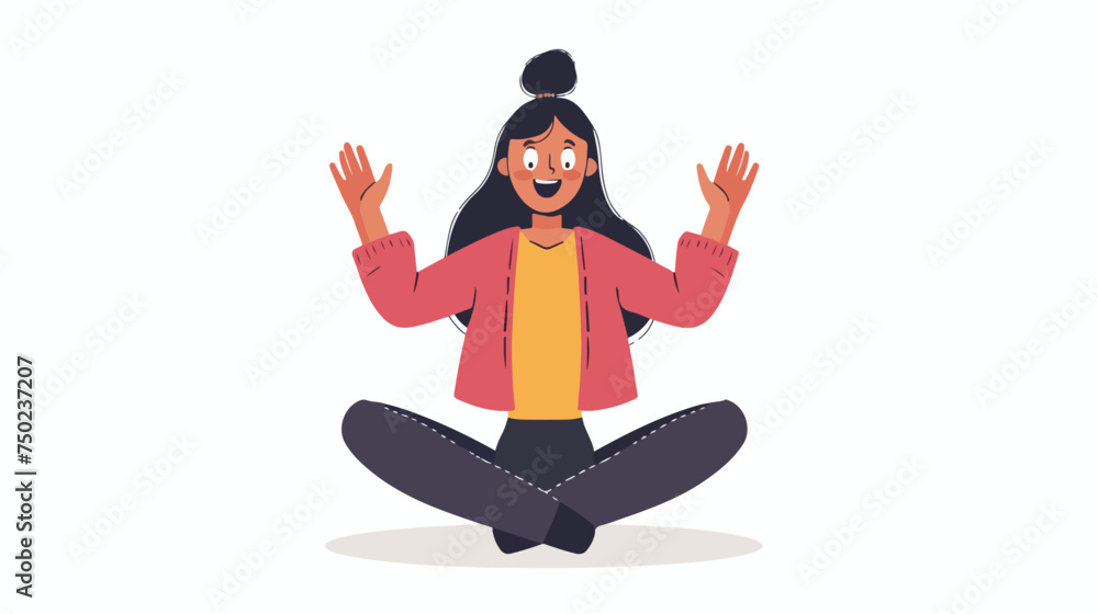 Young woman sitting with hands up avatar character i