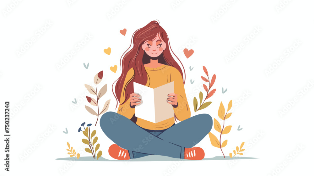 Young woman with letter character vector illustratio
