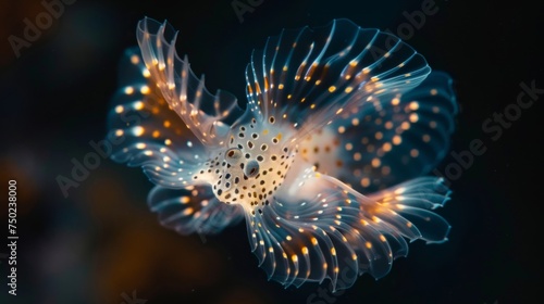 In the dimly lit underwater landscape the silent shadows reveal a whole other world of unidentified marine creatures. With intricate patterns and mesmerizing movements these