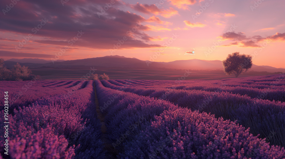 Fototapeta premium lavender field at sunset. Generative AI