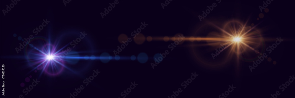 Set of light flashes and lens. Glare of light and lenses. Vector EPS10