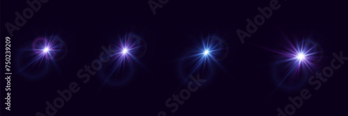 Set of light flashes and lens. Glare of light and lenses. Vector EPS10 