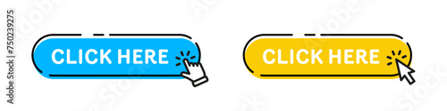 Click Here Button with Click cursor. Vector illustration.