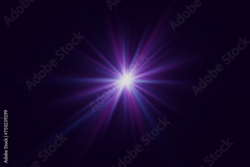 Glowing lens flare. Beautiful light effect with shiny particles and rays. Sparkling flash light effect.