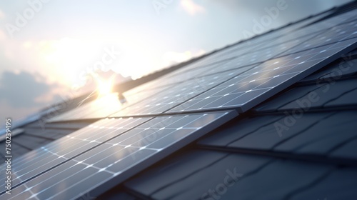 roof of a house with solar panels photo