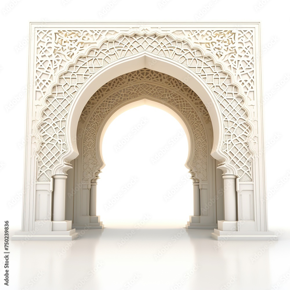 Fototapeta premium 3d illustration of arabic portal on a white background, Ai Generated