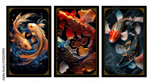 Premium Vector | golden fish or golden koi, golden fish background, best wall background, elegant wallpaper with futuristic design