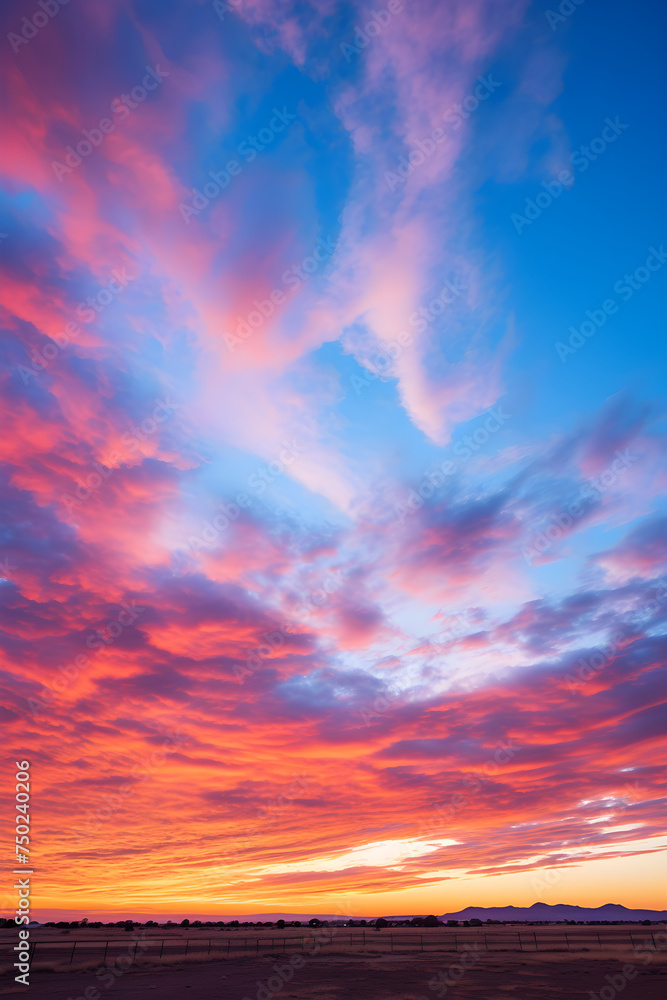 Breathtaking Twilight Tapestry: Radiant Display of Sunset Hues across the Immense Sky Canvas