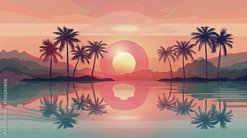 An exotic oasis setting with palm trees inspires trendy summer fashion and travel gear.
