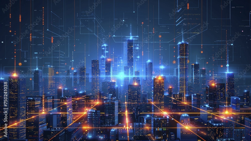 Urban skyline with stylized buildings sets a modern stage for showcasing tech products. Urban skyline with stylized buildings sets a modern stage for showcasing tech products.
