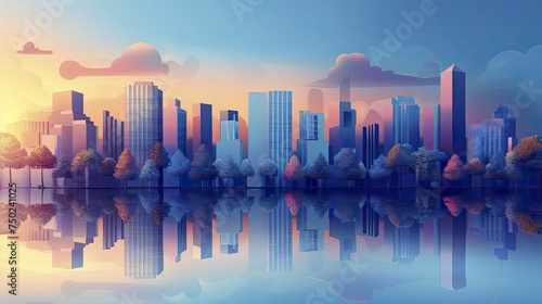 Abstract urban skyline with stylized buildings, setting a modern stage for tech products. © Kanisorn