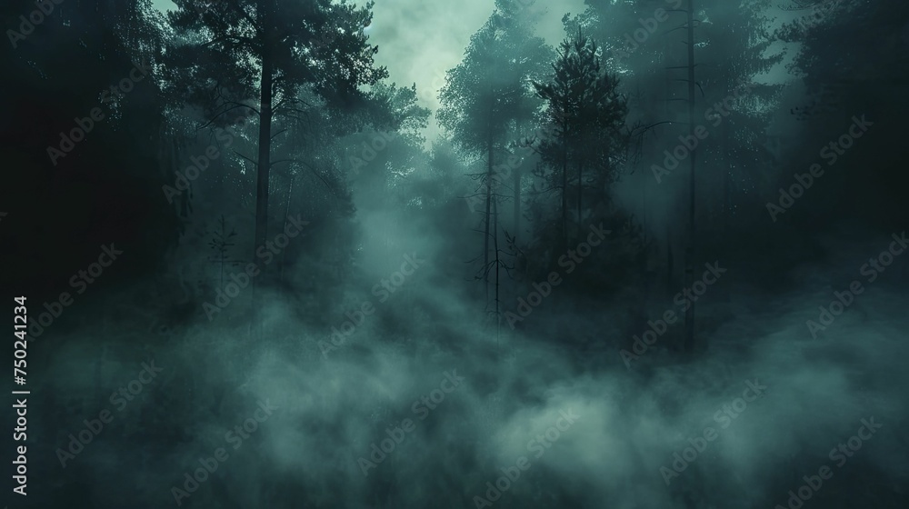 Explore a spooky, fog-covered, eerie forest for Halloween-themed products and merchandise.