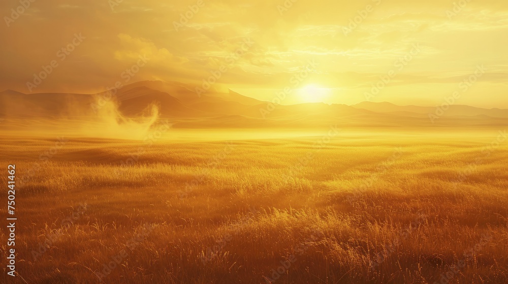 Soft lighting during golden hour enhances warm-toned product displays in abstract landscapes.
