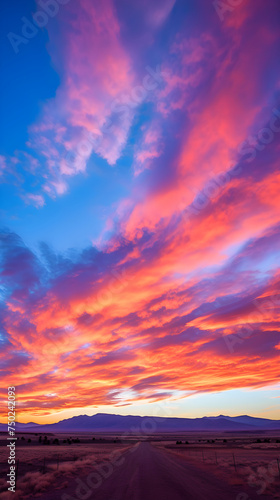 Breathtaking Twilight Tapestry: Radiant Display of Sunset Hues across the Immense Sky Canvas