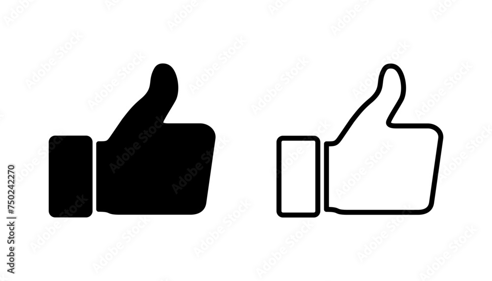 Thumbs up icon set. Hand like. Like icon vector. Thumbs up icon set. Hand like. Like icon vector.