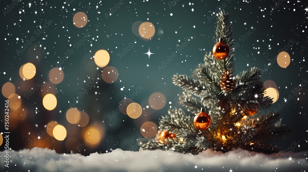Green Christmas tree branches in snow background Green Christmas tree branches in snow background
