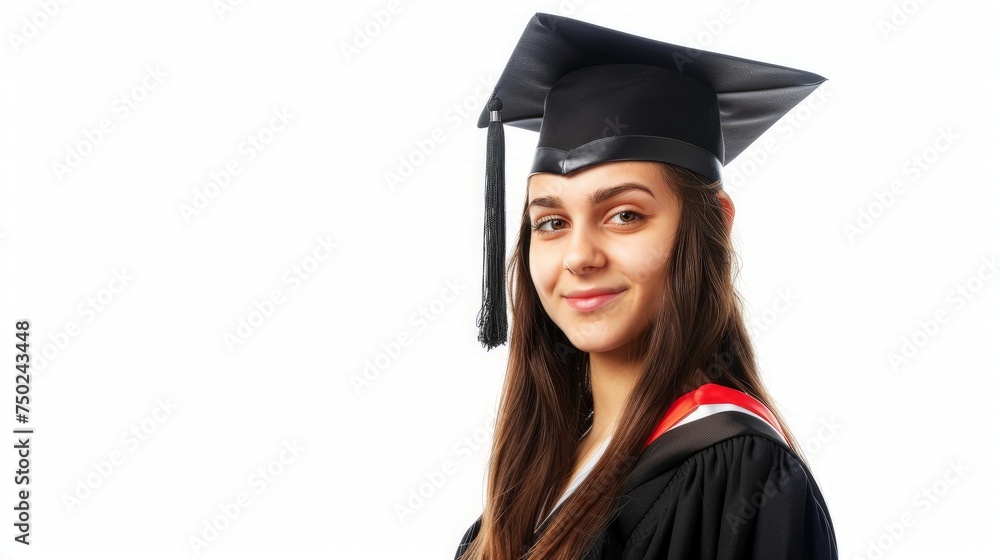 Educational theme graduating student girl in an academic gown.