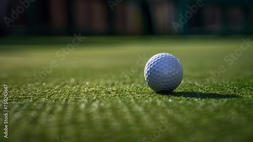 Golf ball behind driver at driving range, plenty of copy-space and very shallow depth of field.