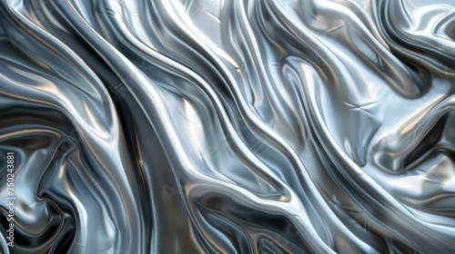 Detailed image focusing on the ripple effects and shadows across a luxurious silver satin texture