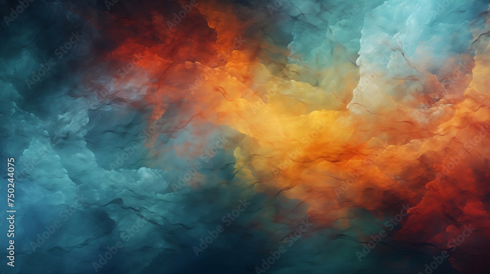 Abstract wallpaper blends fiery red-orange and cool blue tones, creating an ethereal clash of elements. Flames meeting water or smoke. Abstract wallpaper blends fiery red-orange and cool blue tones, creating an ethereal clash of elements. Flames meeting water or smoke.