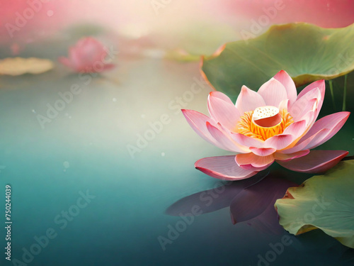 GENERATIVE AI  A beautiful pink waterlily or lotus flower in pond