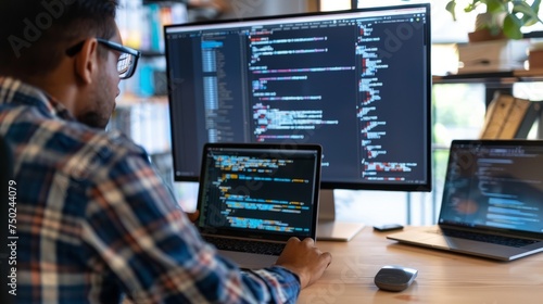 Wallpaper Mural Programmer, web developer, designer working at office comparing mobile and desktop website versions Torontodigital.ca