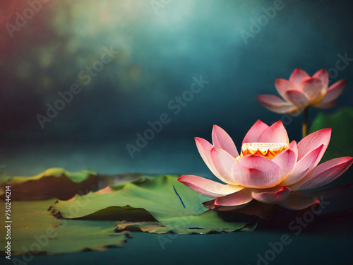 GENERATIVE AI  A beautiful pink waterlily or lotus flower in pond