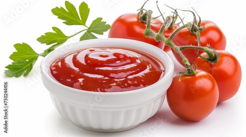 Tomato ketchup in the small bowl. File contains clipping paths.