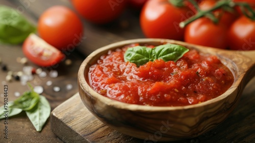 Tomato sauce in wooden spoon