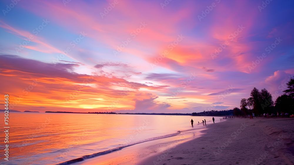 Bountiful Tranquility: A Mystifying Sundown View of a Serene Beach on a Tropical Island
