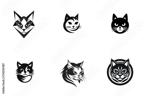 Fototapeta Naklejka Na Ścianę i Meble -  set of cat head black and white vector illustration isolated transparent background, logo, cut out or cutout t-shirt print design, poster, products or packaging design.c