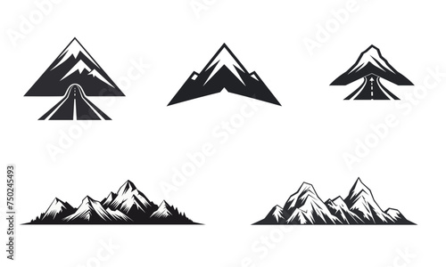 mountain pics black and white vector illustration isolated transparent background, logo, cut out or cutout t-shirt print design,  poster, baby products, packaging design